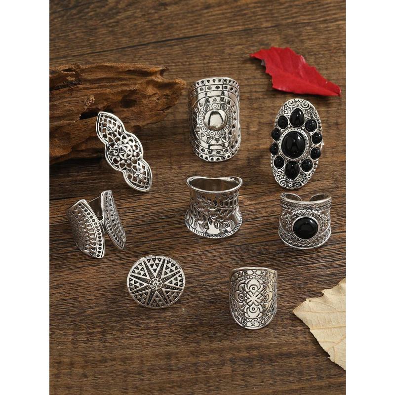 5pcs/Set Bohemian Vintage Exaggerated Ring Set 0
