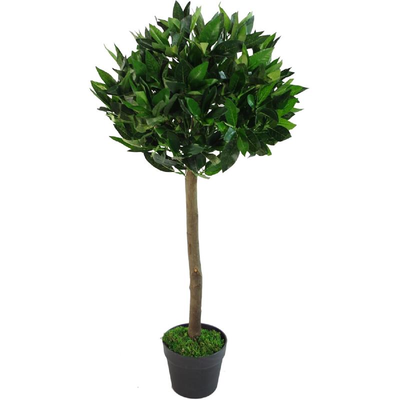 Pair of Artificial Bay Topiary Ball Trees, Green, 90cm (3ft) 5