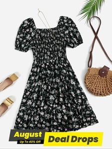 Women's Ditsy Floral Print Dress, Casual Boho Fashion Dress for Daily Holiday Vacation Wear, Bohemian Ladies Dress for Summer, Womenswear, Sundress