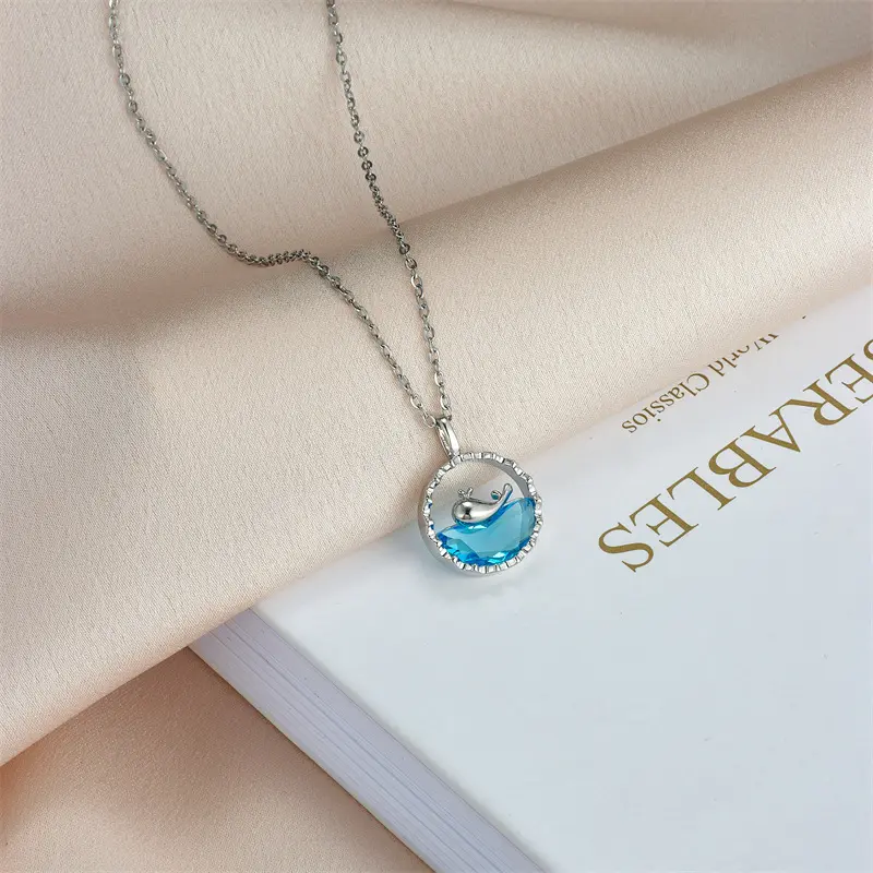 Oceanic Whisper Whale & Wave Necklace K-Drama Inspired Holographic Blue Ocean Wave Pendant | joyaaltd 6