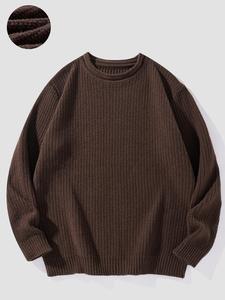 Men's Solid Color Drop Shoulder Crew Neck Sweater, Regular Fit Casual Long Sleeve Round Neck Jumper for Fall & Winter, Fashion Men's Knitwear for Daily Wear, Soft Top Men, Tops