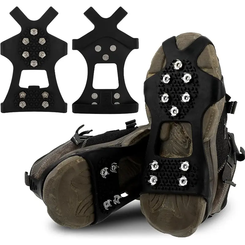 Crampons Ice Cleats for Shoes and Boots, Traction Cleats Ice Snow Grips with 10 Stainless Steel Spikes, Winter Outdoor Anti-Slip Crampon for Walking, Fishing, Climbing and Hiking 8