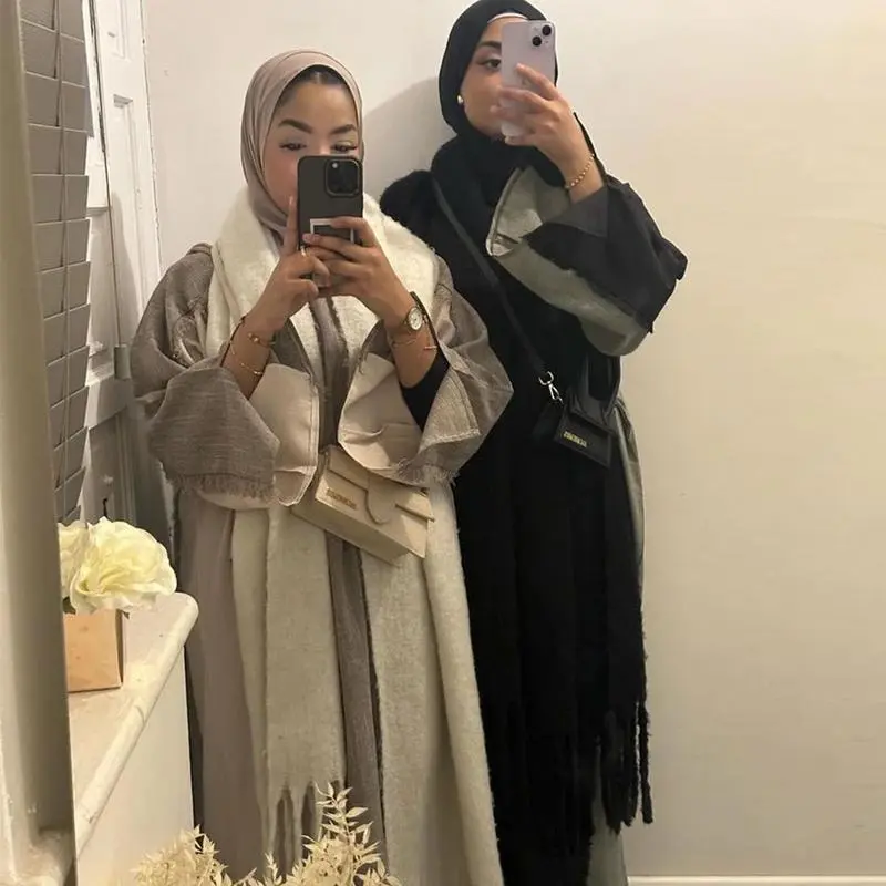 2025 Muslim clothing fashion stitching Dubai Turkish elegant robe abaya  coat 2