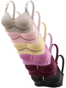 Women's Colorblock Bra, Comfortable Breathable Wireless Bra, Buckle Back Lingerie for Daily Wear