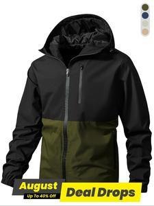 Men's Regular Fit Colorblock Zip Up Hooded Workwear Jacket, Sporty Windproof Waterproof Long Sleeve Outerwear for Outdoor, Tracksuit for Fitness, Windbreaker, Coat, Colorblock Print Jacket