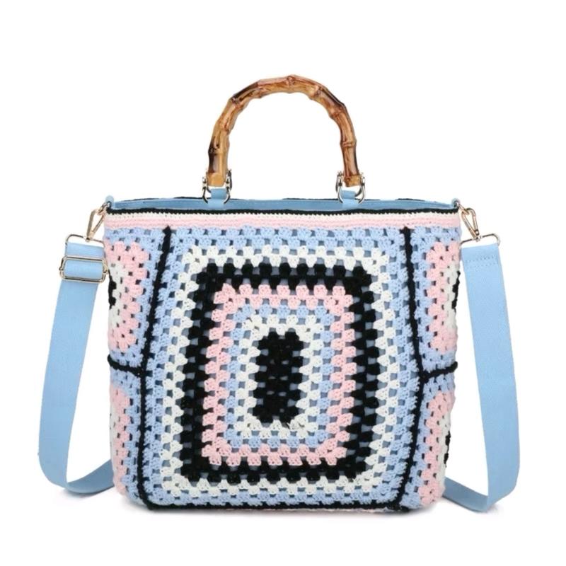 Large Crochet & Bamboo Handbag 2