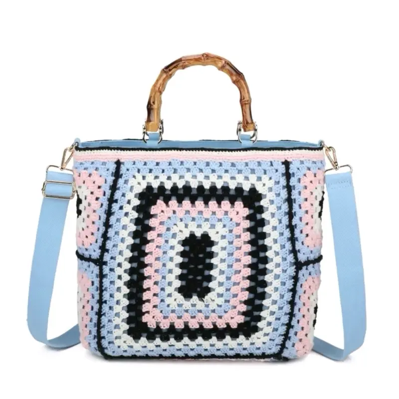 Large Crochet & Bamboo Handbag 2