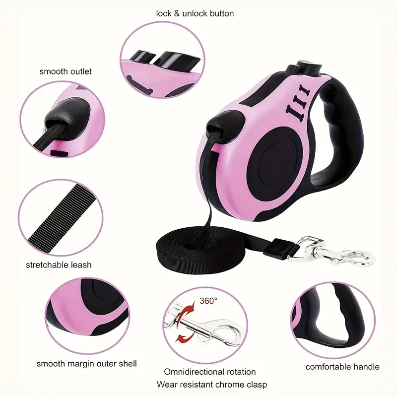 Durable Double Switch Retractable Pet Leash For Dogs - Easy Control And Comfortable Grip 0