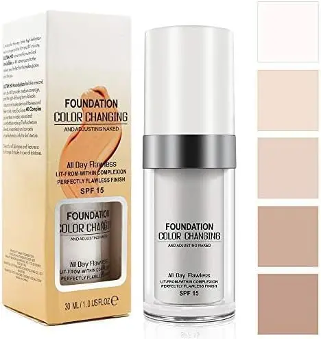 2 Pack TLM Color Changing Foundation For Aging Skin,Liquid Makeup Base Nude Face Cover Concealer Cream, Warm Skin Tone Moisturizing Cover, 30 mL 2