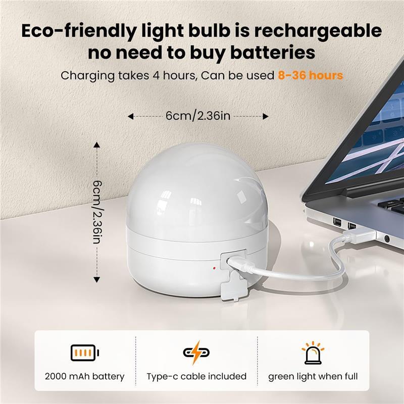 USB Rechargeable Light Bulb with Remote Control Timer and 3 Color Temperatures, 5W Dimmable Battery Powered LED Bulb 1