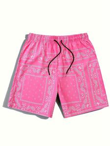 Men's All Over Print Paisley Shorts, Regular Fit Casual Comfy Elastic Waist Beach Shorts for Summer, Men's Bottoms for Vacation Holiday Beach, Casual Fashion Shorts
