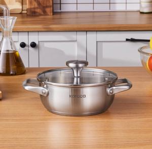 Karaca Elite Stainless Steel Induction Shallow Casserole &amp; Lid, 18cm, Silver