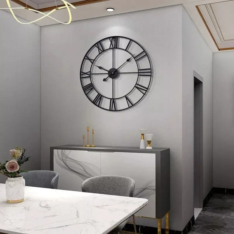 Extra Large Roman Numerals Skeleton Wall Clock Big Giant Open Face Round Home 7