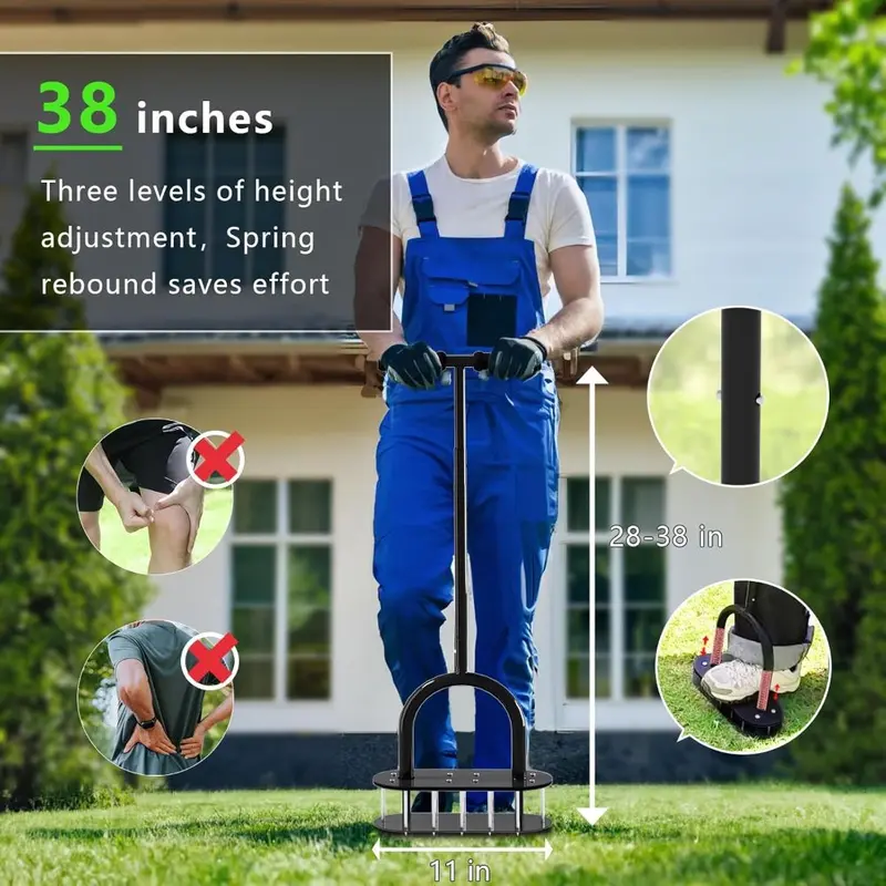 Lawn Aerator Spikes Aerating Tool, Manual Aeration Tools with Padded T-Handle, Wide Foot Plate, 15 2.8 Inch Solid Steel Spikes, Yard Aerators for Lawn Yard & Garden 5