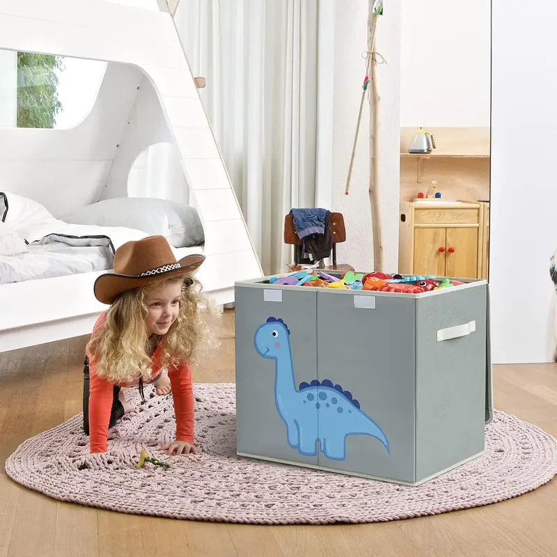 Toy Box Storage, Large Storage Box with Lid Foldable Kids Toy Chest with Handle Cartoon Toy Organiser Divider Fabric Basket Bins for Boys, Girls, Clothes, Blankets, Nursery, Home Storage (Grey) 6
