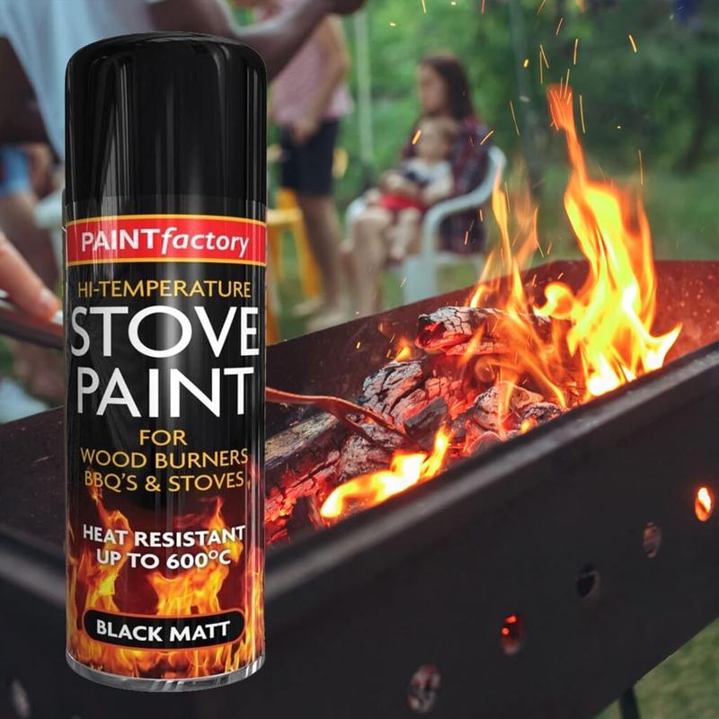 Paint Factory High-Temperature Stove Spray Paint Heat Resistant Up to 600°C For Wood Burners BBQ | Stoves Black Matt Spray 340ml | Durable & Long-Lasting Protection | Ideal for High-Heat Surfaces 1