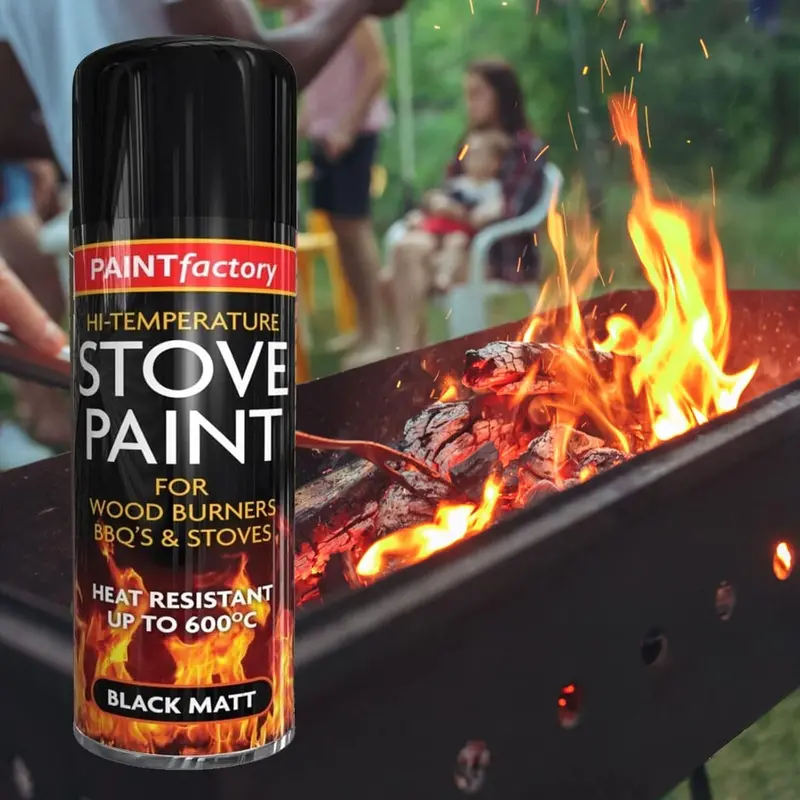 Paint Factory High-Temperature Stove Spray Paint Heat Resistant Up to 600°C For Wood Burners BBQ | Stoves Black Matt Spray 340ml | Durable & Long-Lasting Protection | Ideal for High-Heat Surfaces 1