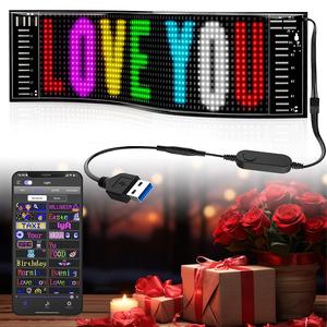 LED RGB Matrix Pixel Screen, 1 Count Scrolling Bright Advertising LED Sign, Flexible USB Powered 5V Bluetooth-compatible LED Car Sign with APP Control