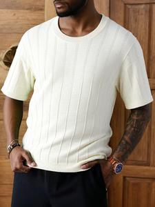 Men's Solid Round Neck Short Sleeve Polo Shirt, Regular Fit Casual Crew Neck Knit Top for Summer, Fashion Men's Knitwear for Daily Wear, Tropical