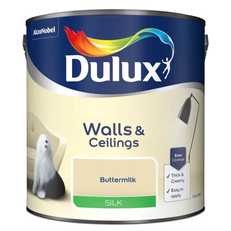 Dulux Silk Paint 2.5L - Buttermilk, Smooth and Creamy Emulsion Paint for Interior Walls and Ceilings