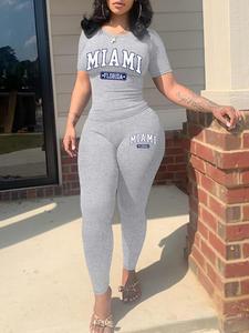 Two-piece Set Women's Plain Crop Top & Skinny Pants, Casual Fashion Cozy Breathable for Daily Wear, Ladies Summer Clothes, Two Piece Set Women, Clothing, Womenswear, Casual Outfits Women, Matching Clothing Set, Casual Lounge Set, Aesthetics Suits