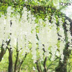 Artificial Wisteria Flower String, 12pcs Fake Vine Ratta Hanging Flower Garland, Lifelike Romantic Flowers for Wedding Arch Party Garden Home Decor, Floral