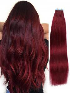 16-26 Inch Reddish Brown Straight Human Hair Tape in Extensions, Natural Look Smooth Soft Hair Extensions, Fashionable Hair Pieces for Women