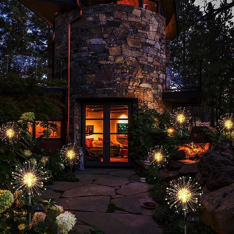2PCS 120LED Solar Powered Firework Lamp Outdoor Stake Garden Decoration Lights 4