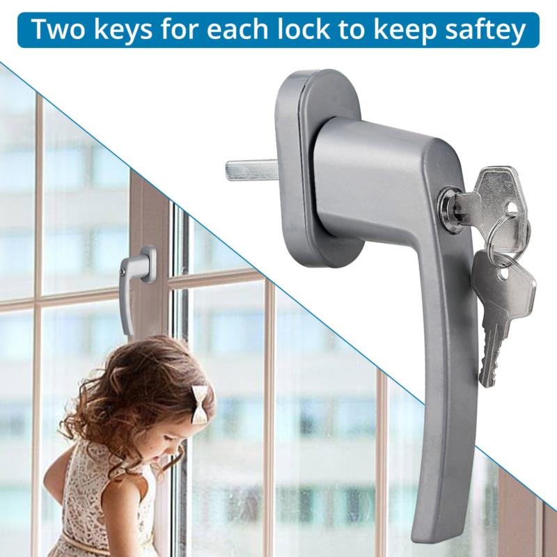 Product Introduction of 4Pcs Window Handle Key Locking Silver Universal Aluminum Double Glazing Fitting 15