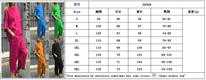 Product Introduction of Fashion Cotton Linen Women Suit Casual Half Sleeve O Neck Top And Loose Pocket Pants 2 Piece Set 2025 Spring Summer Sets Female 0