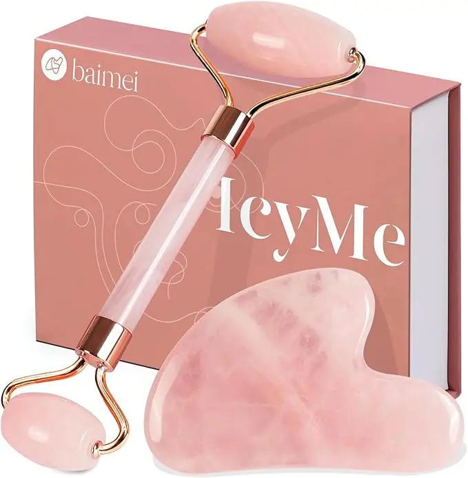 Gua Sha & Jade Roller,Guasha Tool face, Self Care Gift for Women and Men, Massager for Face, Eyes, Neck Care, Skin Care Gifts - Rose Quartz 0