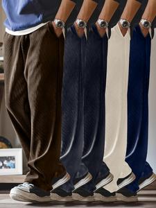 Men's Solid Pocket Drawstring Waist Corduroy Pants, Casual Comfy Straight Leg Trousers for Fall & Winter, Men's Bottoms for Daily Wear