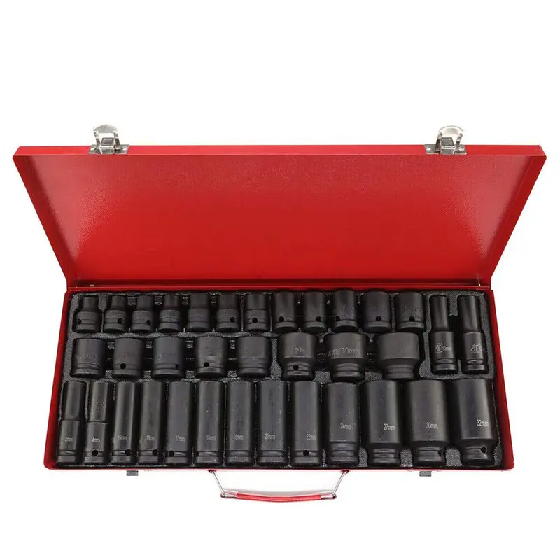 Heavy Duty 35 Piece Car Truck Deep Impact Socket Set 1/2" Drive 8- 32mm Metric 0