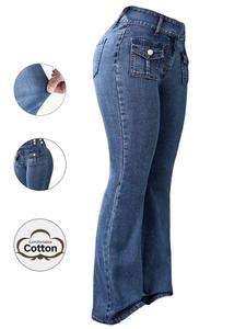 Women's Pocket Flare Leg Stretchy, Casual Comfy Bell Bottom Denim Trousers for Daily Wear, Ladies Bottoms for All Seasons, Casual Fashion Denim