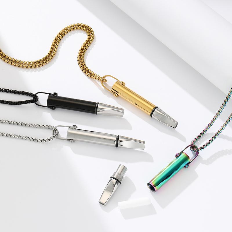 Breathing Resistance Whistle Necklace Round Tube Built-in Cotton Core Assisted Yoga Meditation Decompression Mindfulness Jewelry Titanium Steel Pendant 2