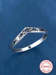 S925 Sterling Silver Simple Hollow Out Design Cuff Ring, Elegant Engagement Ring Anniversary Party Jewelry Gift for Women, Trendy All-match & Exquisite Jewelry for Birthday Gift