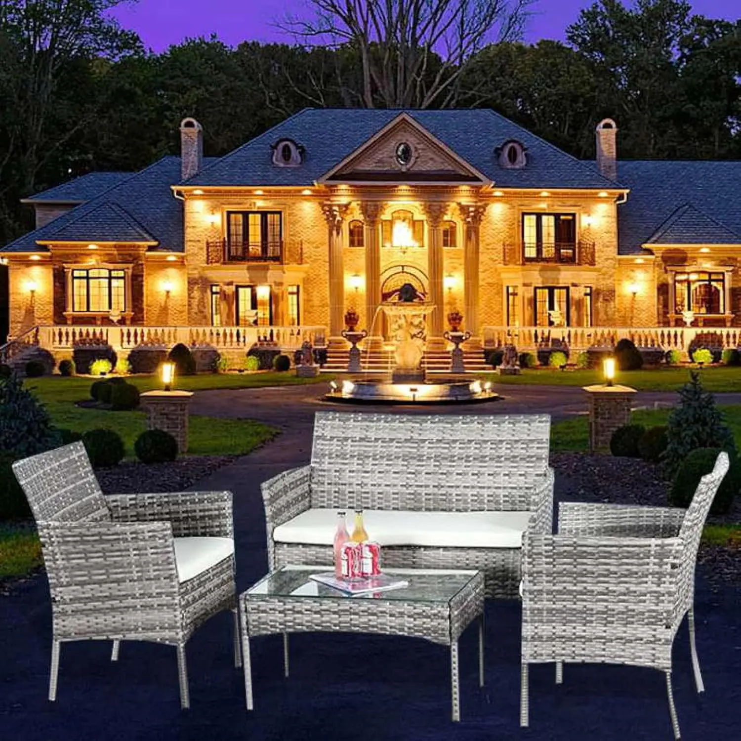 4-Piece Rattan Garden Furniture Set Stylish Indoor & Outdoor Seating with Sofa, Chairs & Coffee Table Durable, Weather-Resistant Wicker for Backyard, Balcony, Poolside & Conservatory Patio Set (4 Pcs Mix Grey Rattan Only)