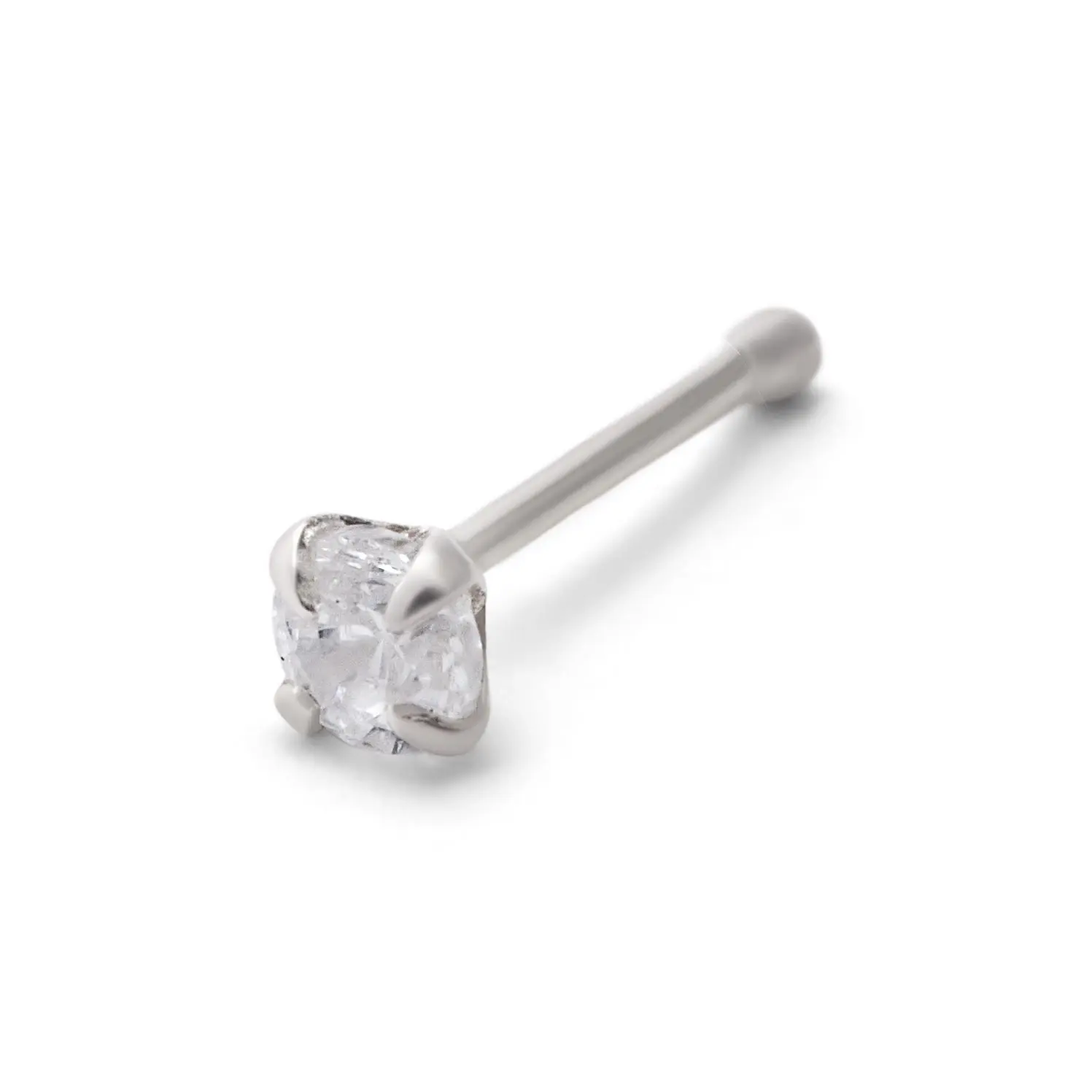 Sterling Silver 2mm CZ 24Ga Nose Stud Ball End