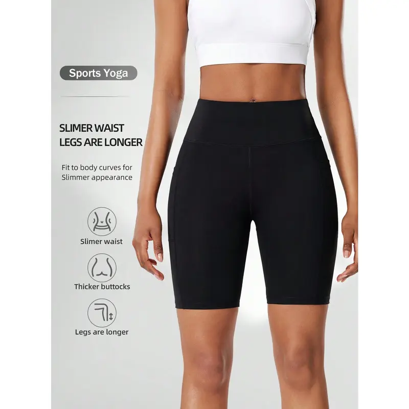 Women's High Waist Yoga Shorts with Side Pockets – Compression Running Workout Shorts | Tummy Control, Outdoor Fitness Boxer Shorts 2