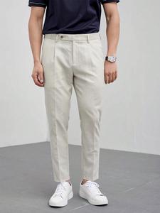 Men's Solid Button Front Elastic Waist Suit Pants, Business Casual Regular Fit High Waist Slim Trousers For Work Office, Menswear For All Seasons, National Day Clothing