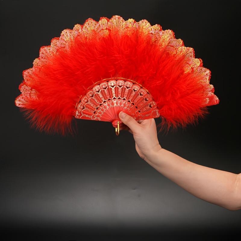 Luxurious Thickened Feather Folding Performance Fan - Large Handheld, Lightweight, and Durable for Adults, Chinese Cheongsam Runway Show Accessory, Multi Color Available, Perfect for Dance, Performance, and Fashion Show 4