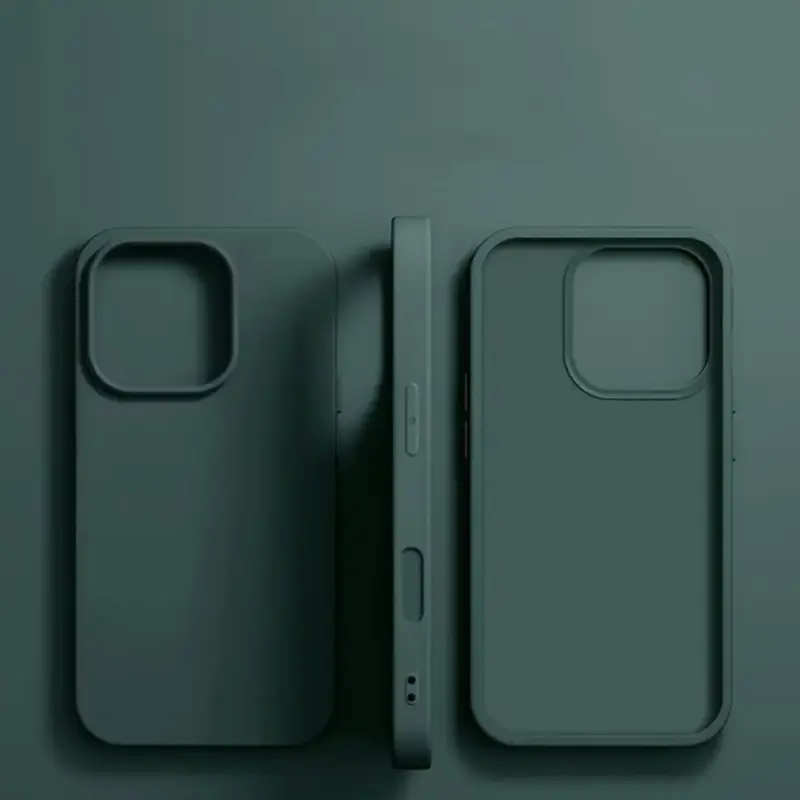 Solid Colour Silicone Minimalist Phone Cases of black , dark blue and green colour,Shockproof Protective Cover for iPhone 13 14 15 16 Pro & Promax, Smartphone Protector Camera Protection 5