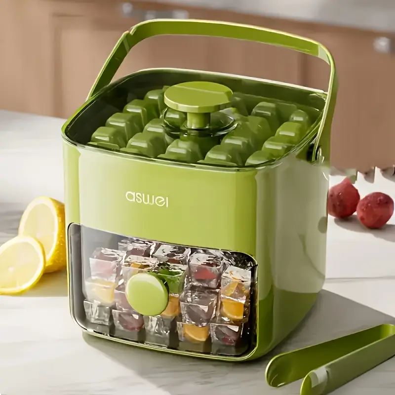 Large Capacity Ice Maker Bucket with Dual Layers and 48 Compartments, Food-Grade Plastic with Built-in Freezer Box, Ideal for Home, Office, and Outdoor Use | Easy-to-Clean Material, Countertop Ice Tray 2Color 7