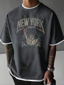 Men's Letter Print Two-Tone Tee, Casual Comfy Short Sleeve T-shirt for Summer, Fashion Men's Top for Daily Wear, Crewneck