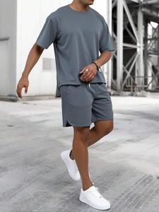 Men's Solid Short Sleeve Tee & Shorts Set, Regular Fit Casual Round Neck T-shirt & Shorts, Men's Summer Clothes