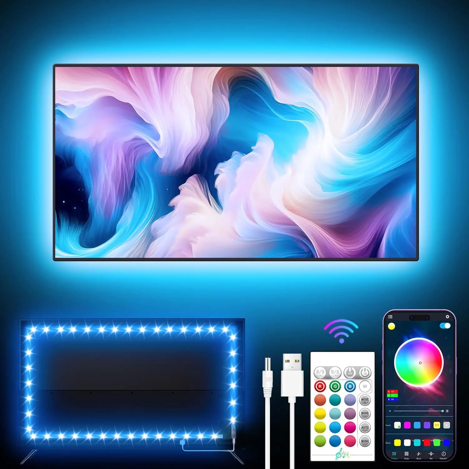 TV LED Lights, 13.1ft TV LED Lights for 40-65 Inch, LED TV Behind with Bluetooth Function - RGB Color Changing Light Strip for Home Theater