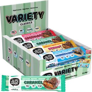 YuBi Bar Variety Box 12 Pack - Protein Bars - 99 Calories, High Protein and High Fibre, Low Sugar, Gluten Free and Dairy Free Snacks with Milk and White Chocolate, Healthy Protein Bar, Selection Box