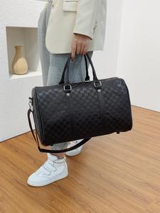 Fashion Checkerboard Pattern PU Leather Zipper Travel Bag, Durable Large Capacity Luggage for Women & Men, Casual Sports Fitness Bag for Travel & Business