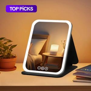 LED makeup mirror, portable mirror, foldable with light, makeup mirror, desktop fill light, student dormitory office mirror, ins high-value light, Lighted Mirror #TOP PICKS