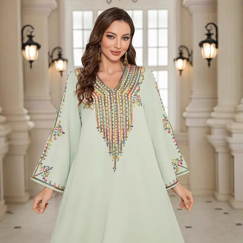 Muslim Middle East Women's Clothing Summer Elegance Rope Embroidered Robe Female Dress Dubai Clothing Abaya 3